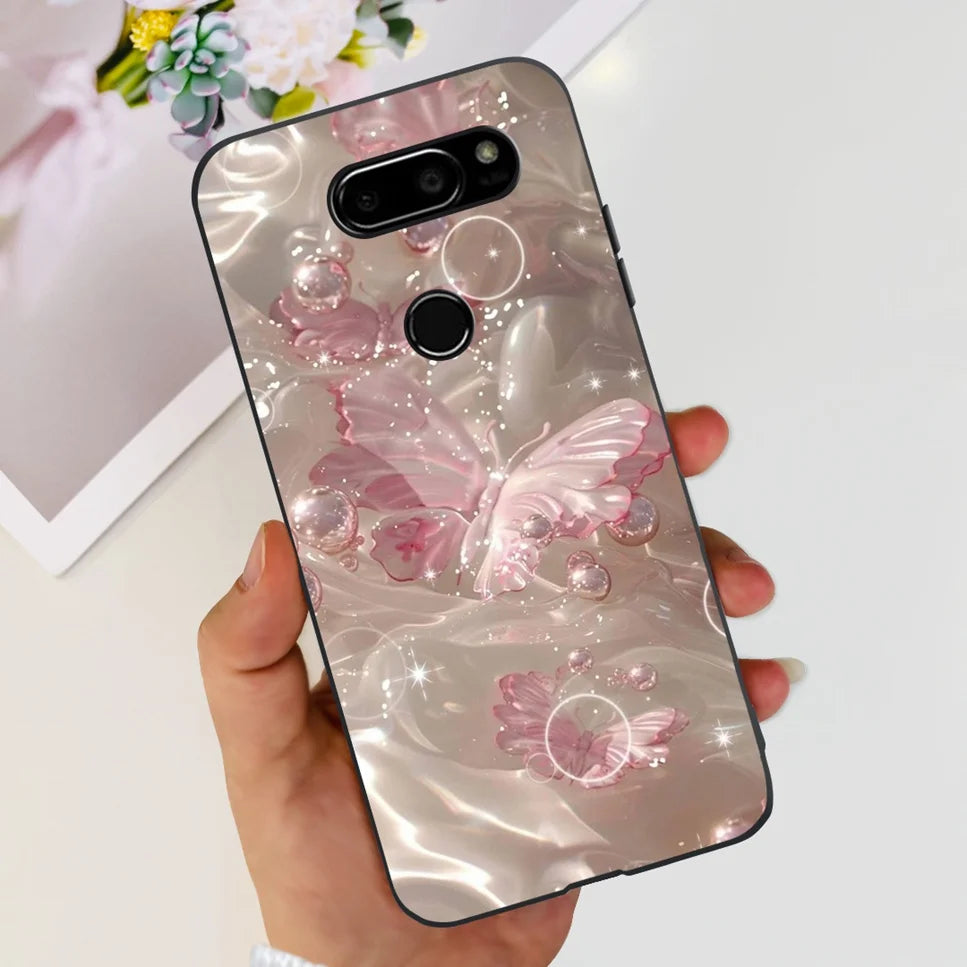 Deksel til LG V30 2017 Case Cute Cartoon Print Flower Soft Silicone TPU Black Cover For LG v30 H930 6.0" Bumper Phone Case Funda