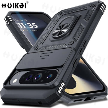 Deksel til Google Pixel 9A 9 Pro XL 9 Pro 9 8A 8 Pro Slide Camera Lens Military Ring Magnetic Kickstand Grade Bumpers Armor Covers
