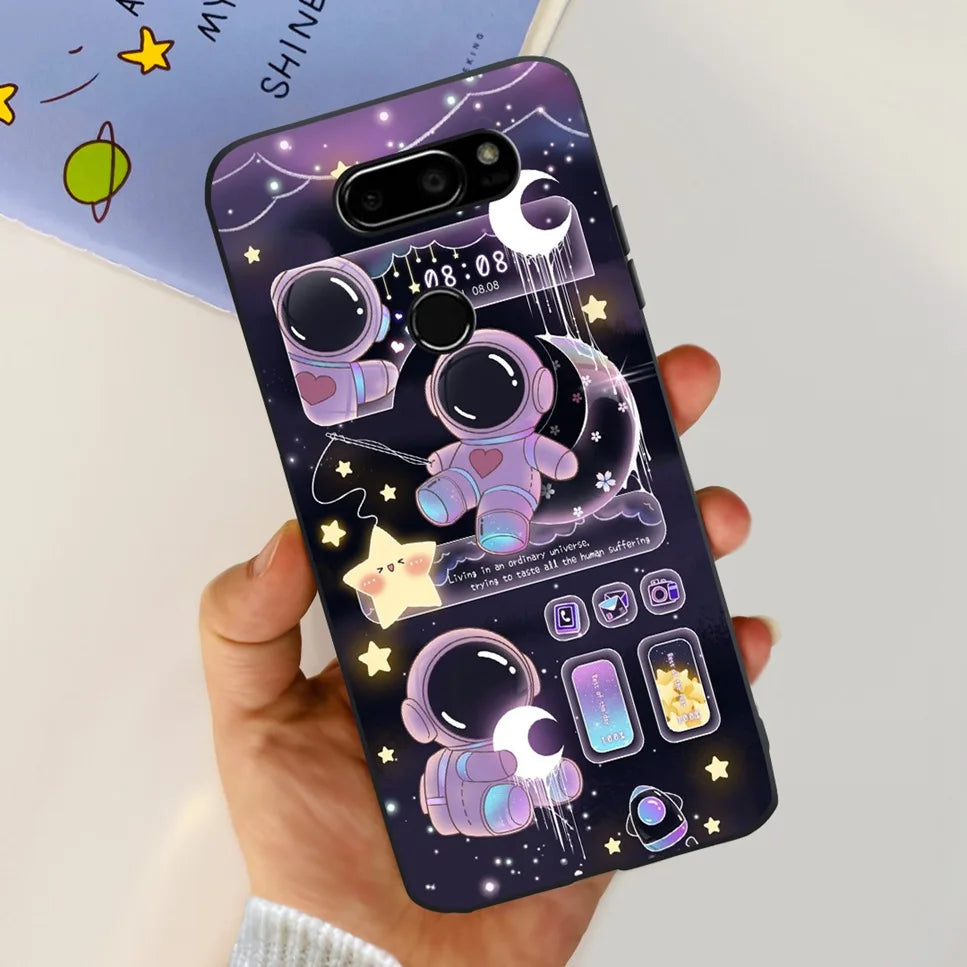 Deksel til LG V30 2017 Case Cute Cartoon Print Flower Soft Silicone TPU Black Cover For LG v30 H930 6.0" Bumper Phone Case Funda