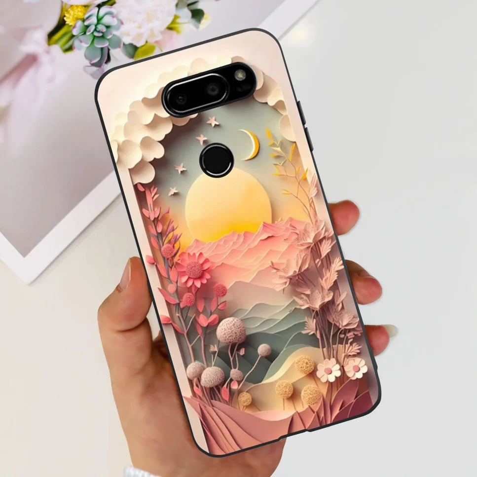 Deksel til LG V30 2017 Case Cute Cartoon Print Flower Soft Silicone TPU Black Cover For LG v30 H930 6.0" Bumper Phone Case Funda