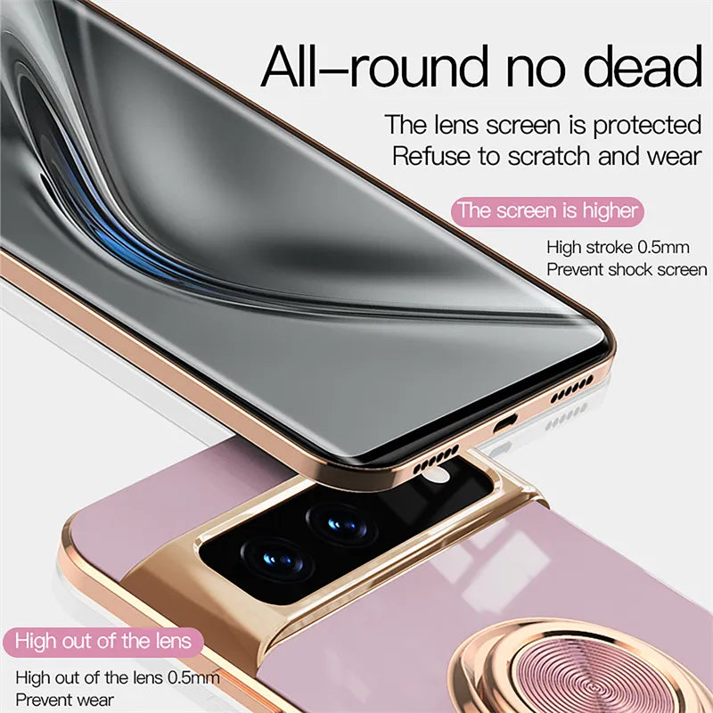 Deksel til Google Pixel 8 7 Pro 7A 6A 5A Metal Ring Magnetic Holder Stand Soft Back Cover