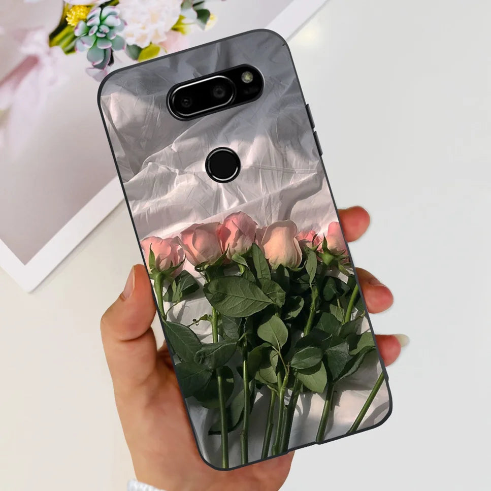 Deksel til LG V30 2017 Case Cute Cartoon Print Flower Soft Silicone TPU Black Cover For LG v30 H930 6.0" Bumper Phone Case Funda