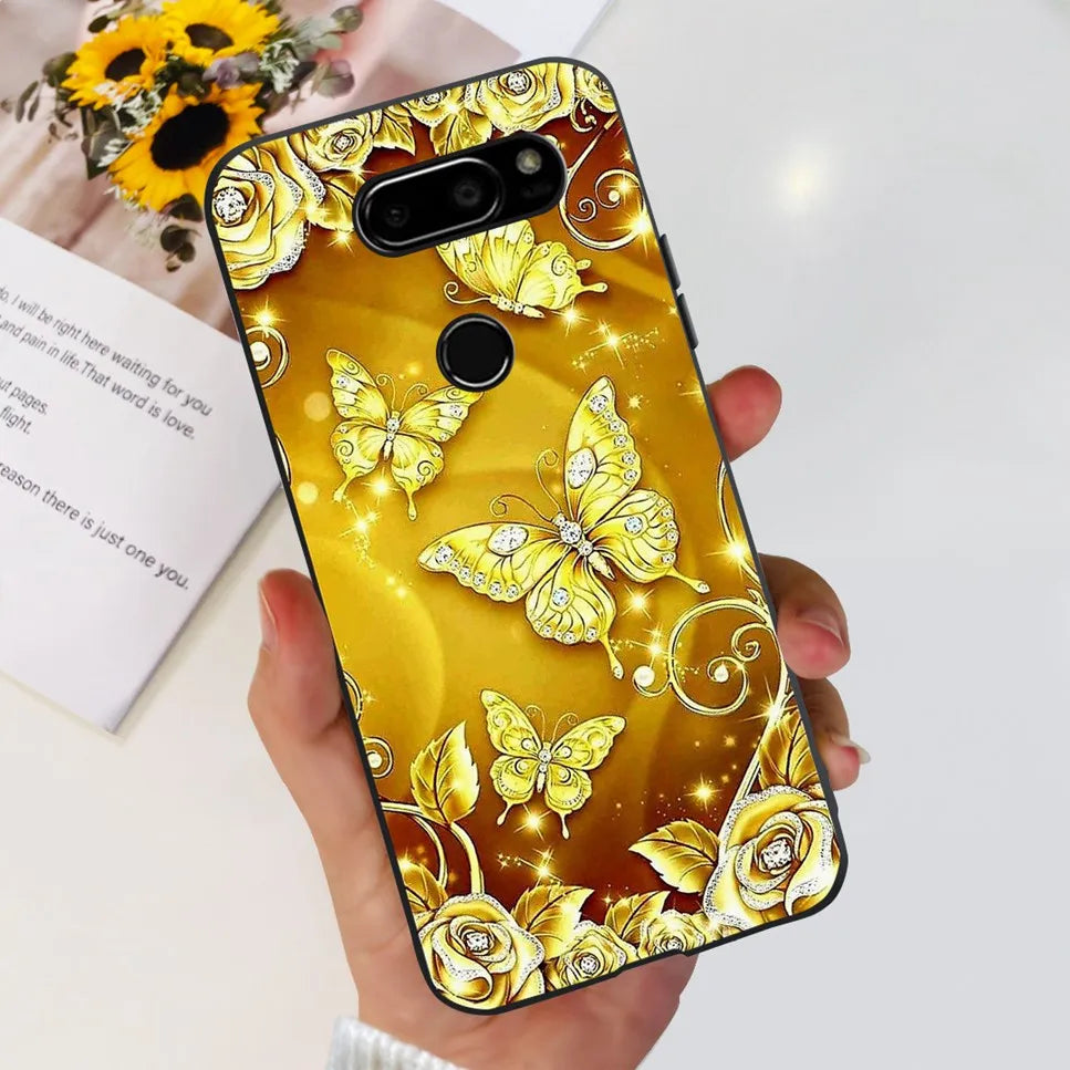 Deksel til LG V30 2017 Case Cute Cartoon Print Flower Soft Silicone TPU Black Cover For LG v30 H930 6.0" Bumper Phone Case Funda