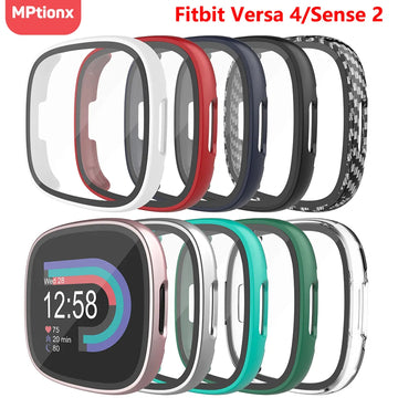 Deksel til Fitbit Versa 4/Sense 2 Hard PC Bumpe Protective HD Tempered Glass Case All-Around Full Cover Bumper Shell