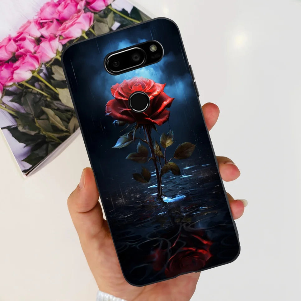 Deksel til LG V30 2017 Case Cute Cartoon Print Flower Soft Silicone TPU Black Cover For LG v30 H930 6.0" Bumper Phone Case Funda