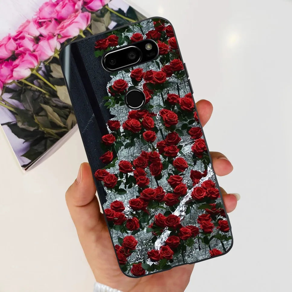 Deksel til LG V30 2017 Case Cute Cartoon Print Flower Soft Silicone TPU Black Cover For LG v30 H930 6.0" Bumper Phone Case Funda