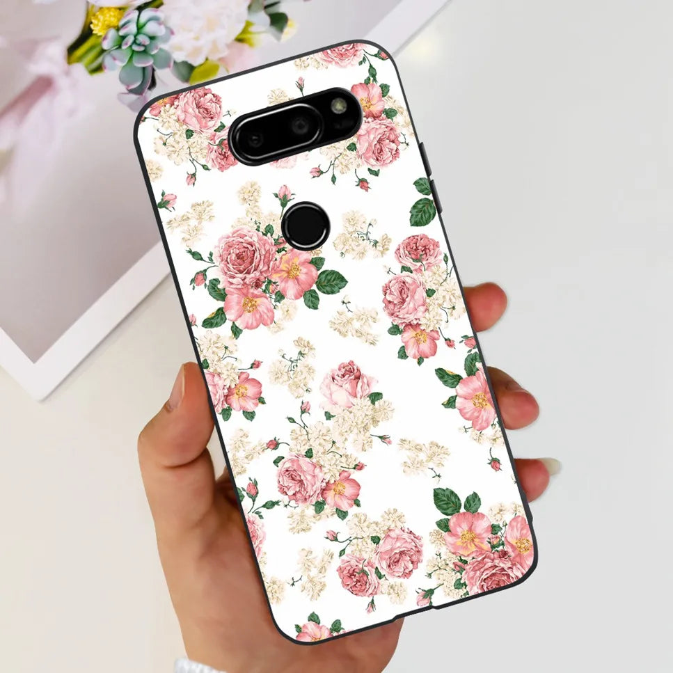 Deksel til LG V30 2017 Case Cute Cartoon Print Flower Soft Silicone TPU Black Cover For LG v30 H930 6.0" Bumper Phone Case Funda
