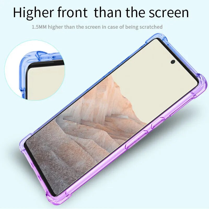 Deksel til Google Pixel 8 4A 4XL 5A 6A 6 7 Pro 5G Ultra-Thin Gradient TPU Silicone Four Corners Anti-Drop Cover
