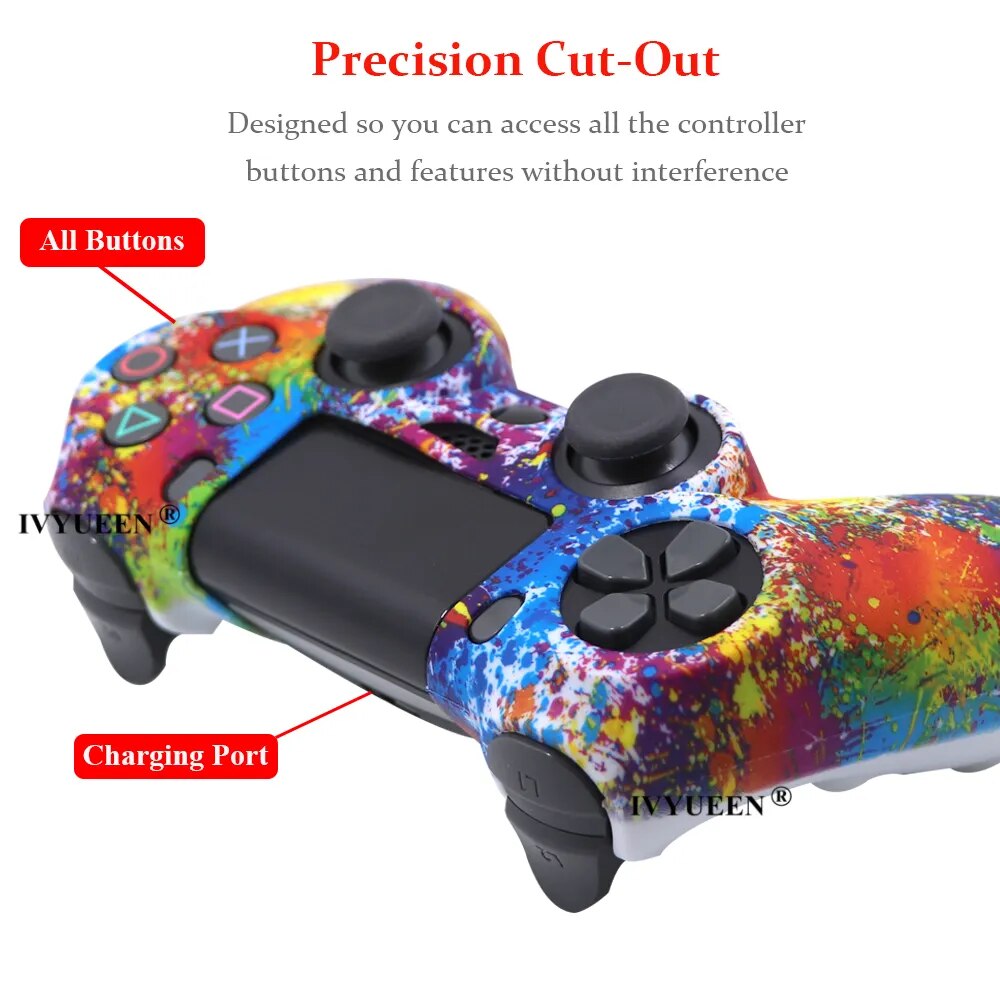 Deksel til Sony Dualshock 4 PS4 DS4 Slim Pro Controller Silicone Camo Case Protective Skin + Thumb Grip Caps for PlayStation 4
