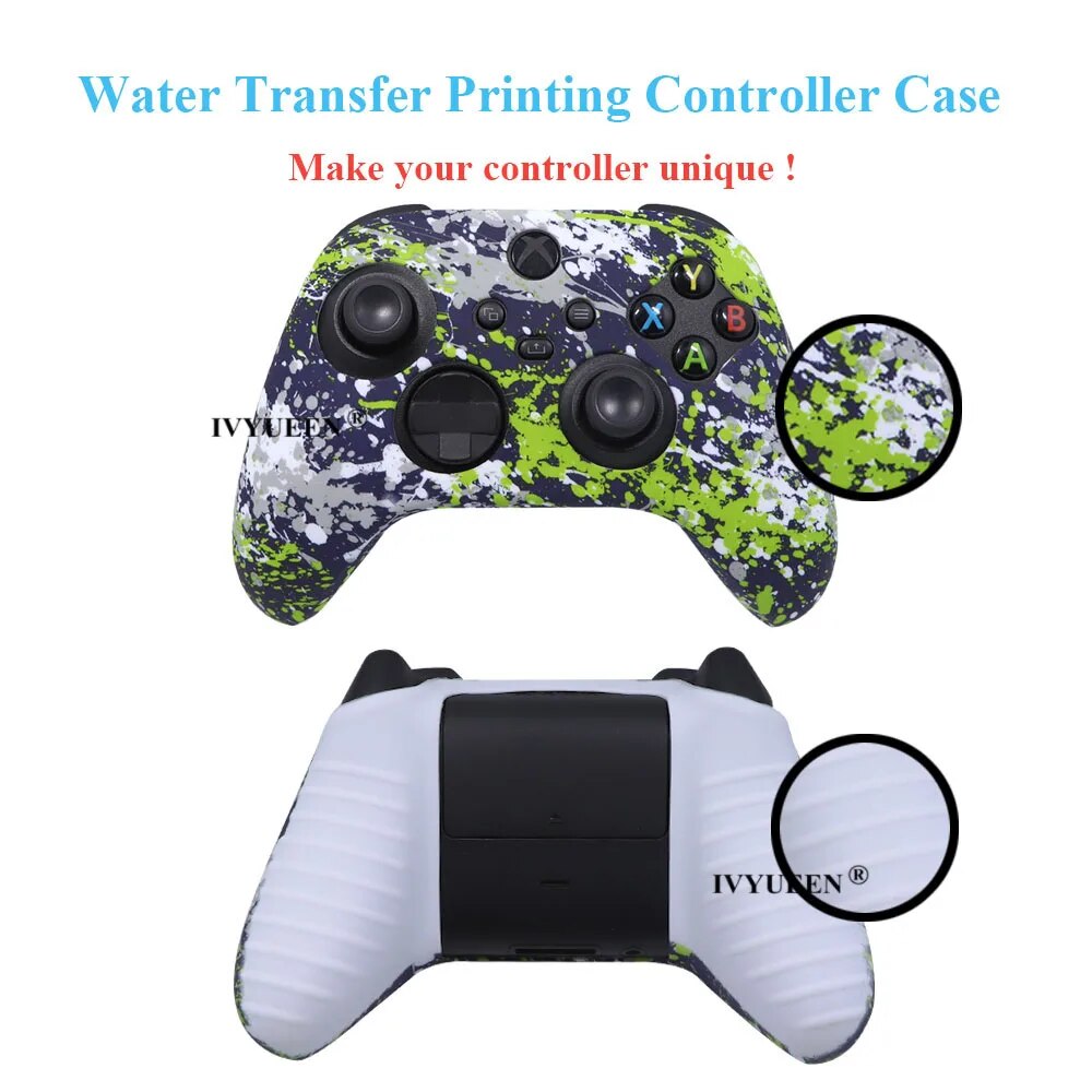 Deksel til XBox Series S X Wireless Controller Water Transfer Printing Protective Silicone Case Skin with Thumb Stick Grip Caps