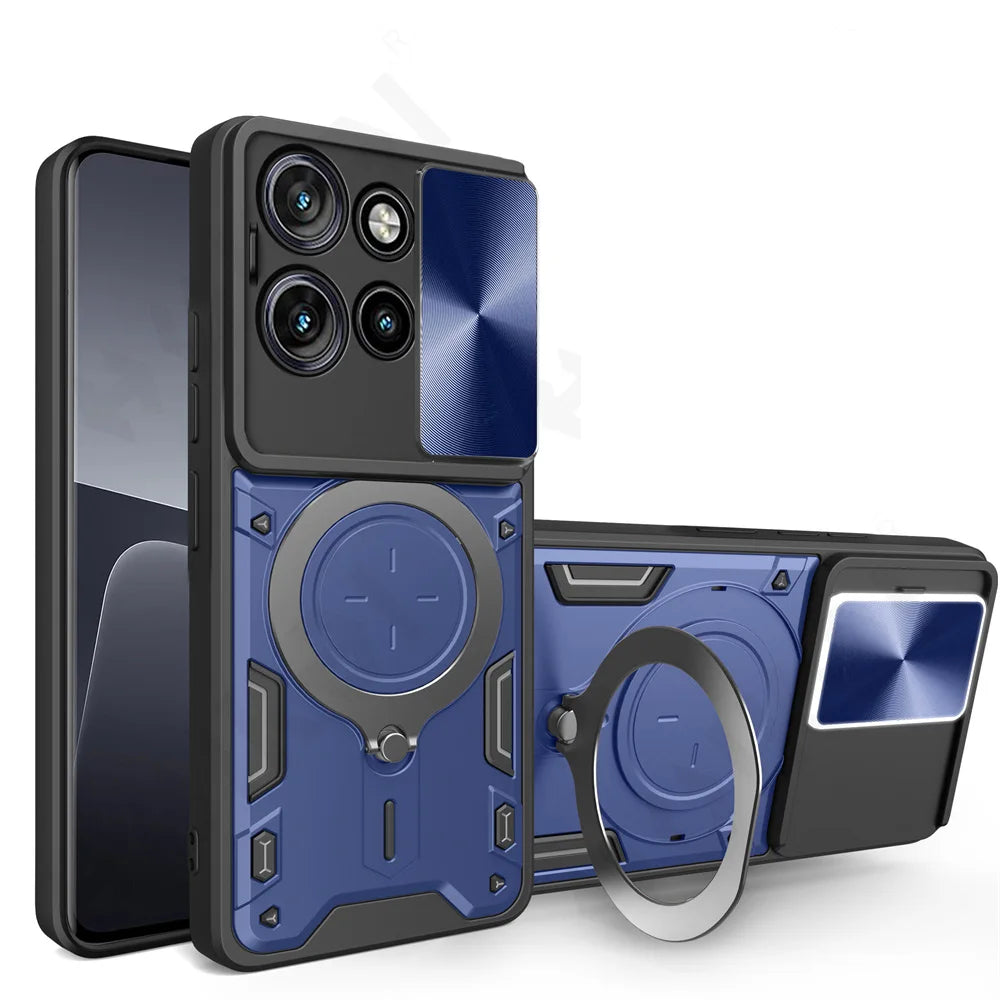 Deksel til Motorola Moto Edge 50 40 Neo Pro Fusion G55 G85 G85 G84 5G Magnetic Rota Camera Slide Protector Ring 360 Stand Cover
