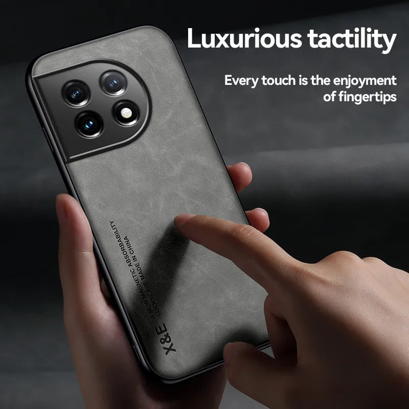 Deksel til OnePlus 11 Case Leather Shockproof Silicone Phone Case For One Plus 11 OnePlus11 1+11 Car Magnetic Holder Stand Back Cover