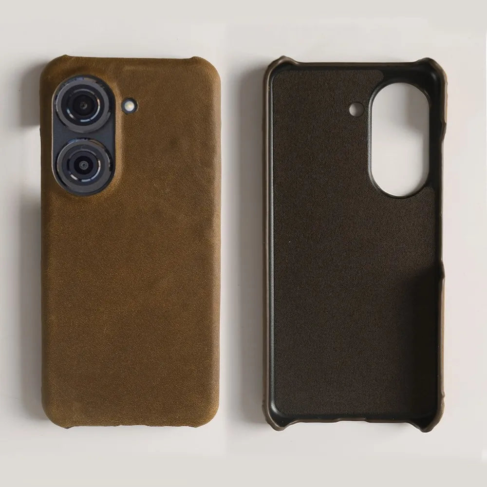 Deksel til Asus Zenfone 10 9 Real Cowhide Crazy Horse Pattern Phone Cover Housing Coque Back Shell