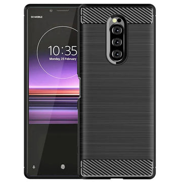 Deksel til Sony Xperia 1 Case Luxury Carbon Fiber Skin Soft Silicone Case For Sony Xperia1 Full Protective Phone Cover