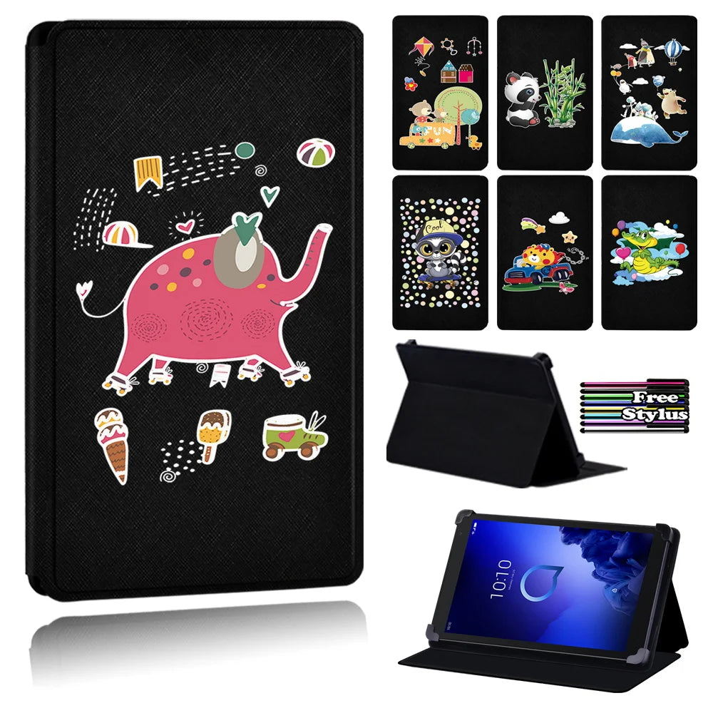 Deksel til Alcatel 1T 7"/Alcatel 1T 10"/Alcatel 3T 8"/Alcatel 3T 10"/Alcatel A3 10" Cartoons Printing Flip Tablet Case + Pen