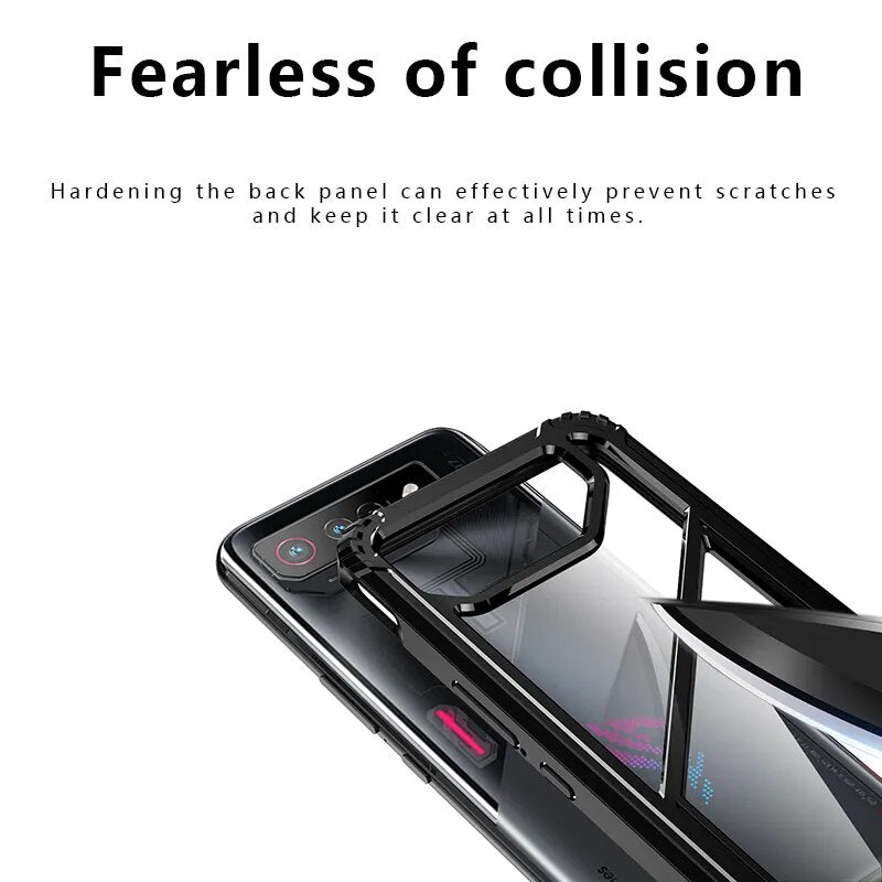 Deksel til Asus ROG Phone 7 Ultimate Rog7 Hard PC + TPU Hybrid Protective Clear Phone Cover W/ Foldable Stand Capas