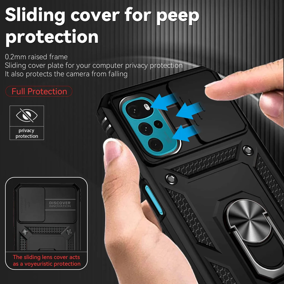 Deksel til Motorola Moto G22 G 5G 2022 G32 G52 G82 G62 5G Ring Holder Slide Window Lens Protection Phone Cover