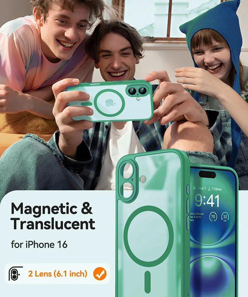 Deksel til iPhone 16 15 14 13 Pro Max Plus For MagSafe trådløst lade-deksel Matte Translucent PC