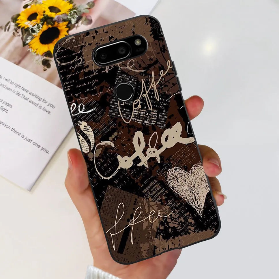 Deksel til LG V30 2017 Case Cute Cartoon Print Flower Soft Silicone TPU Black Cover For LG v30 H930 6.0" Bumper Phone Case Funda