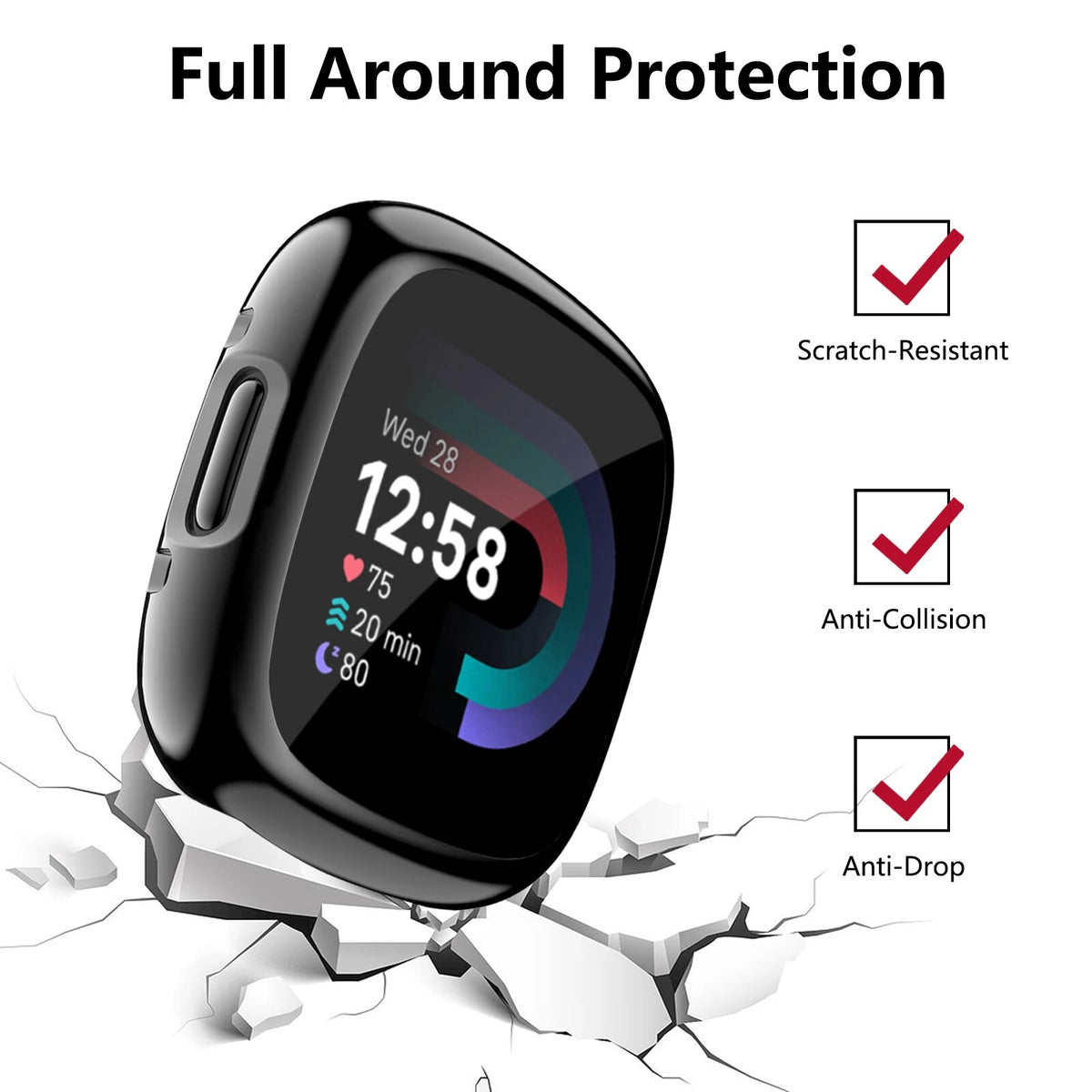 Deksel til Fitbit Versa og Sense heldekkende myk bumper