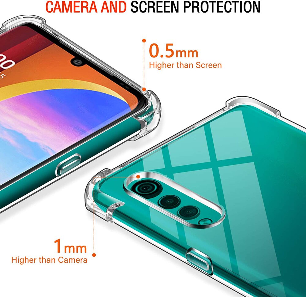 Deksel til LG Velvet 5G,Shockproof Clear Silicone Case For LG Stylo 6 5 K71 K61 K50 Q60 K50S K22 K42 5G Soft TPU Back Phone Cover