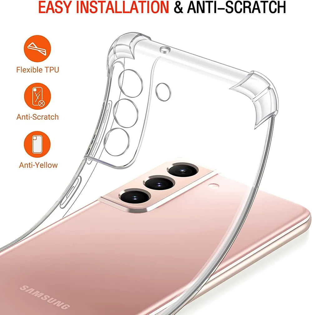 Deksel til Samsung Galaxy S22 S21 S20 FE S10 Note 10 Plus 9 8 20 Ultra Thin Transparent baksidedeksel