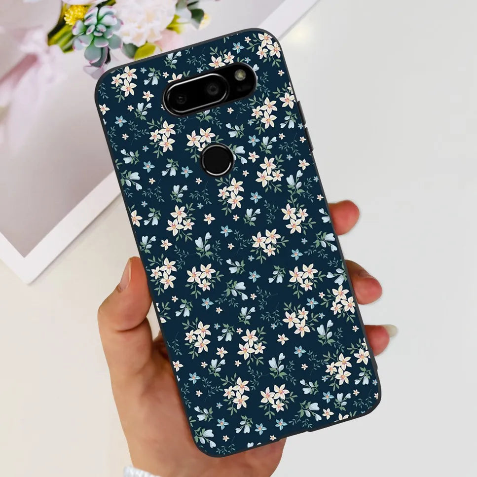 Deksel til LG V30 2017 Case Cute Cartoon Print Flower Soft Silicone TPU Black Cover For LG v30 H930 6.0" Bumper Phone Case Funda