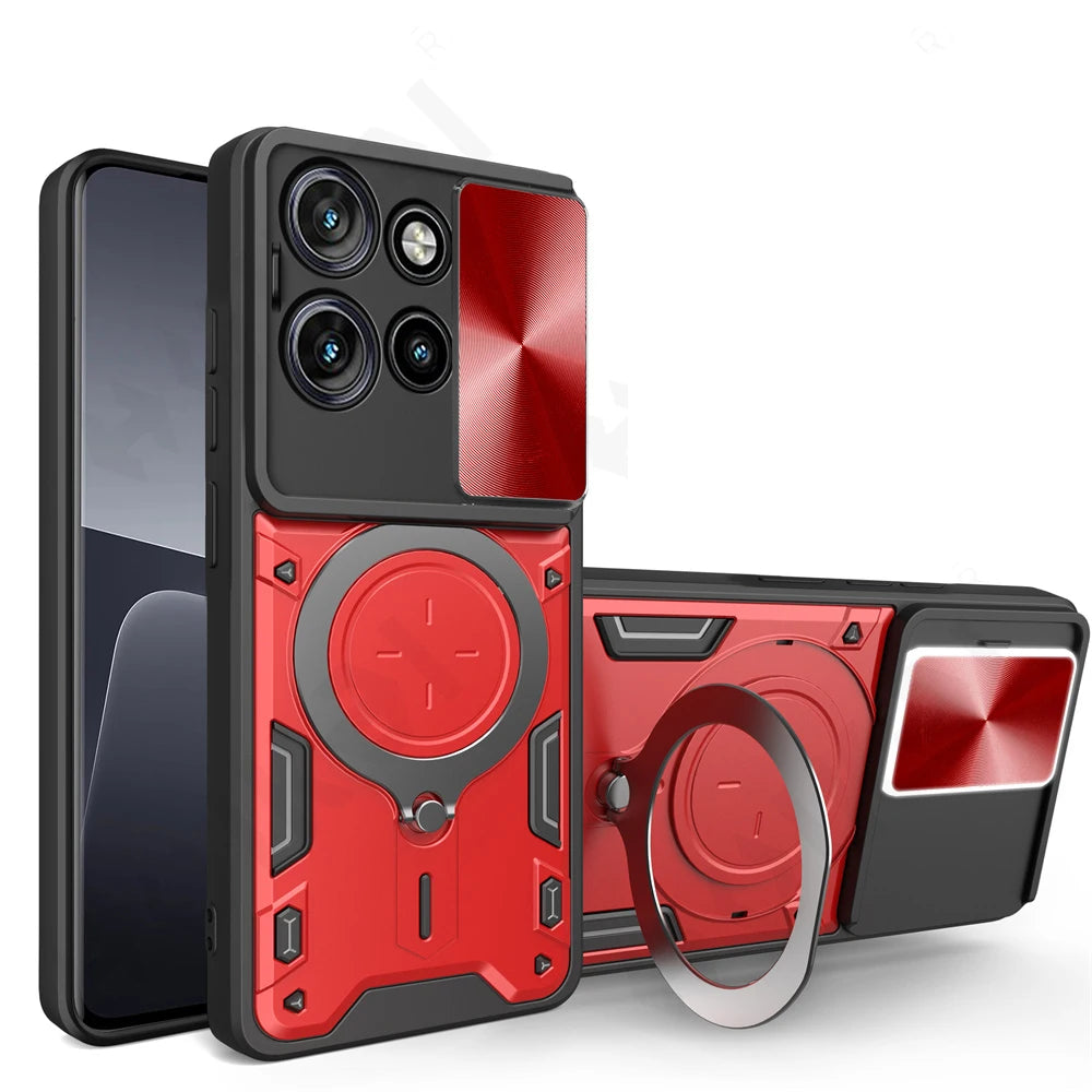 Deksel til Motorola Moto Edge 50 40 Neo Pro Fusion G55 G85 G85 G84 5G Magnetic Rota Camera Slide Protector Ring 360 Stand Cover