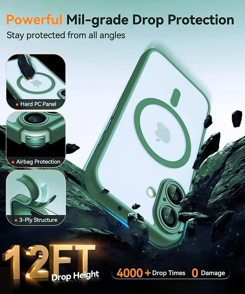 Deksel til iPhone 16 15 14 13 Pro Max Plus For MagSafe trådløst lade-deksel Matte Translucent PC
