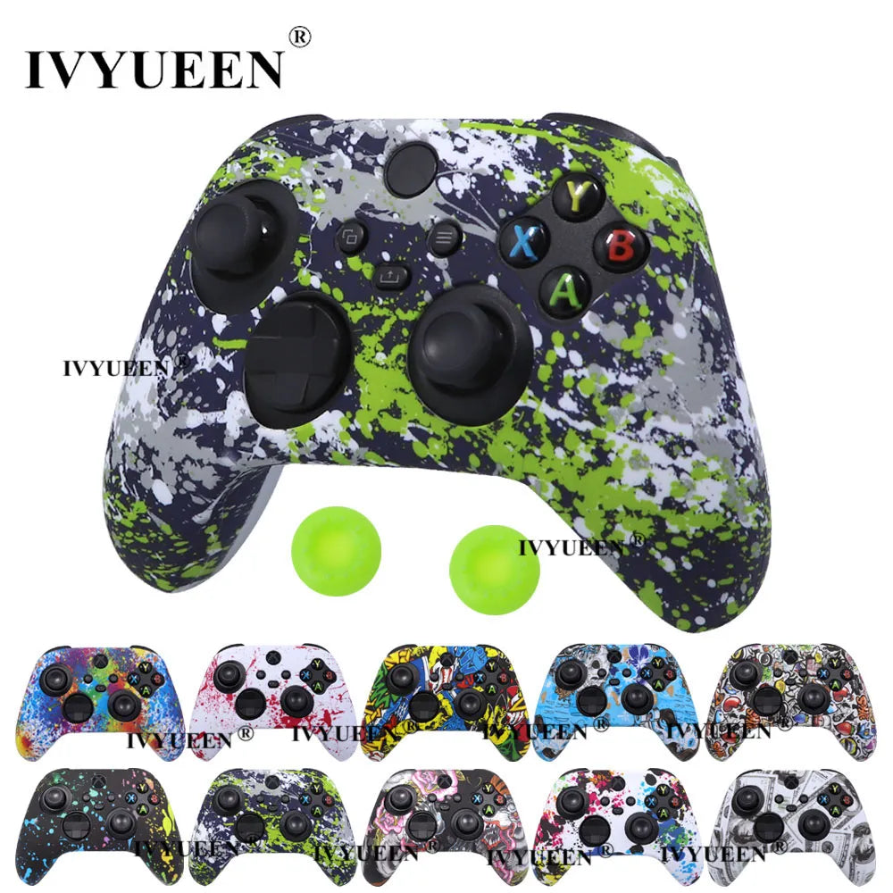 Deksel til XBox Series S X Wireless Controller Water Transfer Printing Protective Silicone Case Skin with Thumb Stick Grip Caps