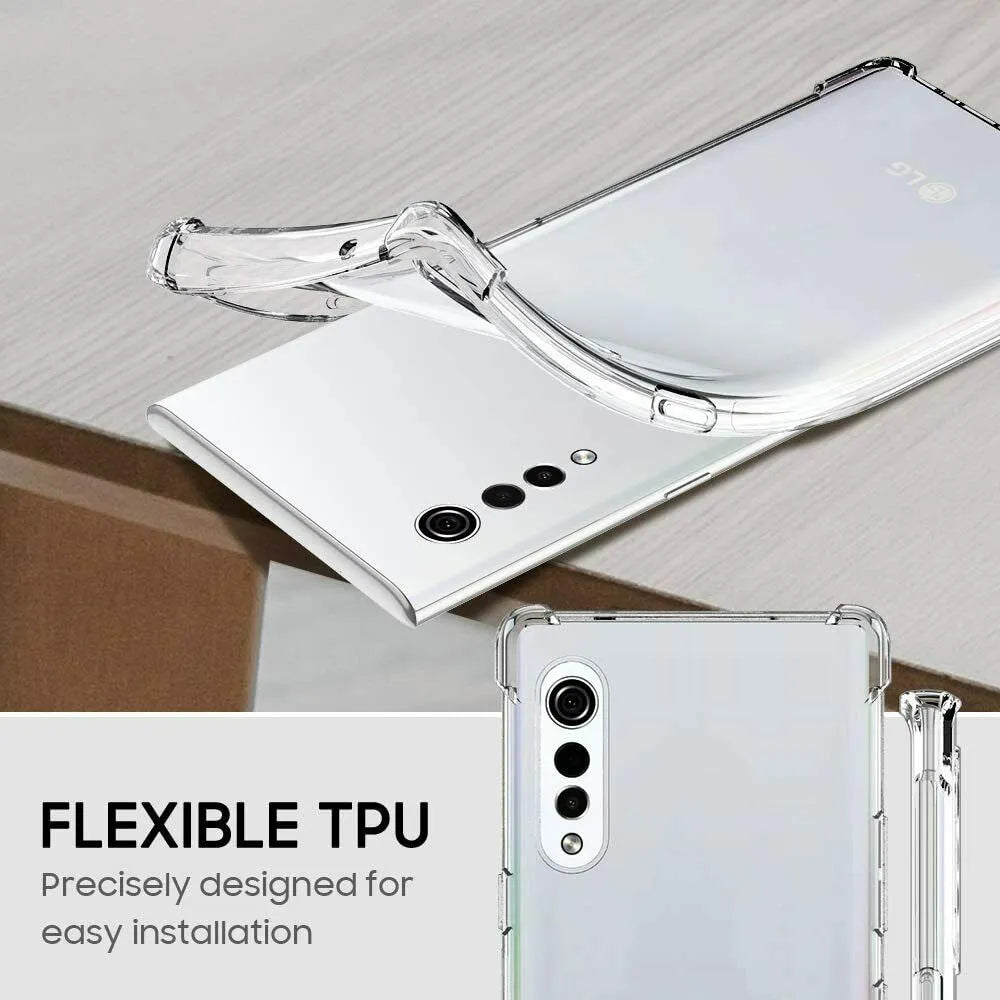 Deksel til LG Velvet 5G Case,Shockproof Clear Transparent Silicone Phone Case For LG Stylo 6 5 K71 K61 K50 Q60 K50S Clear Case Cover