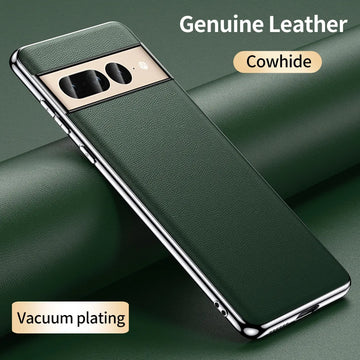 Deksel til Google Pixel 8 7 6 Pro 7A 6A Luxury Genuine Cowhide Leather Plating Shockproof Full Protection Back Cover