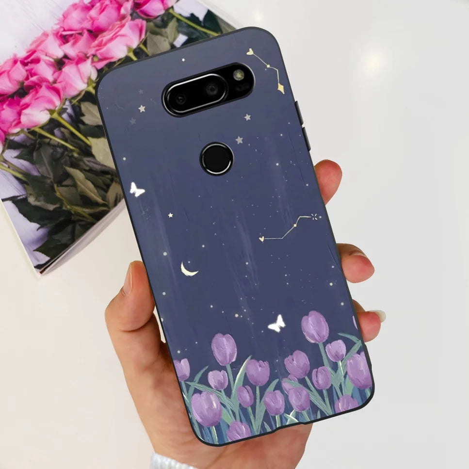 Deksel til LG V30 2017 Case Cute Cartoon Print Flower Soft Silicone TPU Black Cover For LG v30 H930 6.0" Bumper Phone Case Funda