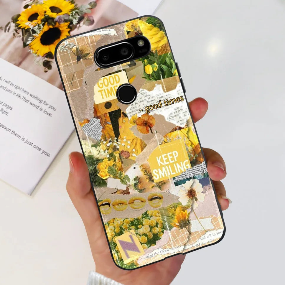 Deksel til LG V30 2017 Case Cute Cartoon Print Flower Soft Silicone TPU Black Cover For LG v30 H930 6.0" Bumper Phone Case Funda