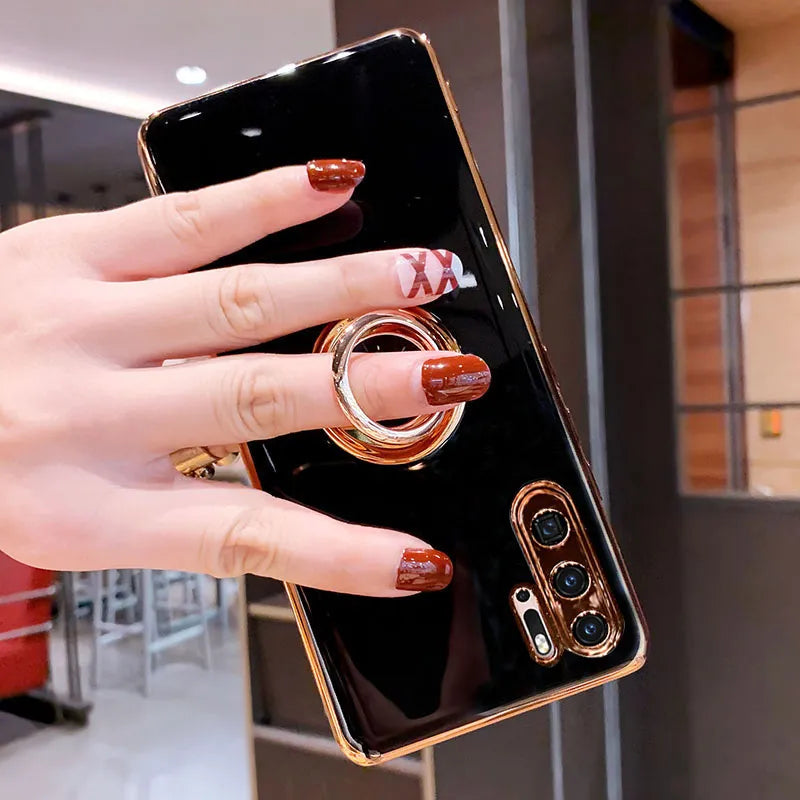 Deksel til Huawei P30 Pro P20 Mate 20 P40 Honor 20 30 Pro Nova 5T Phone Soft Magnet Cover With Ring Holder