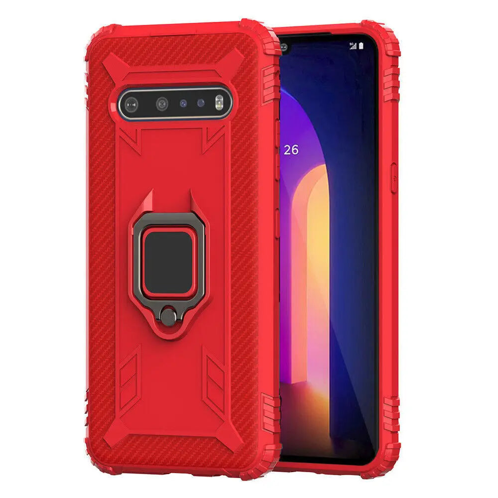 Deksel til LG V60 ThinQ/LG Velvet 5G Shockproof Hybrid Rubber Ring Holder Kickstand Cover