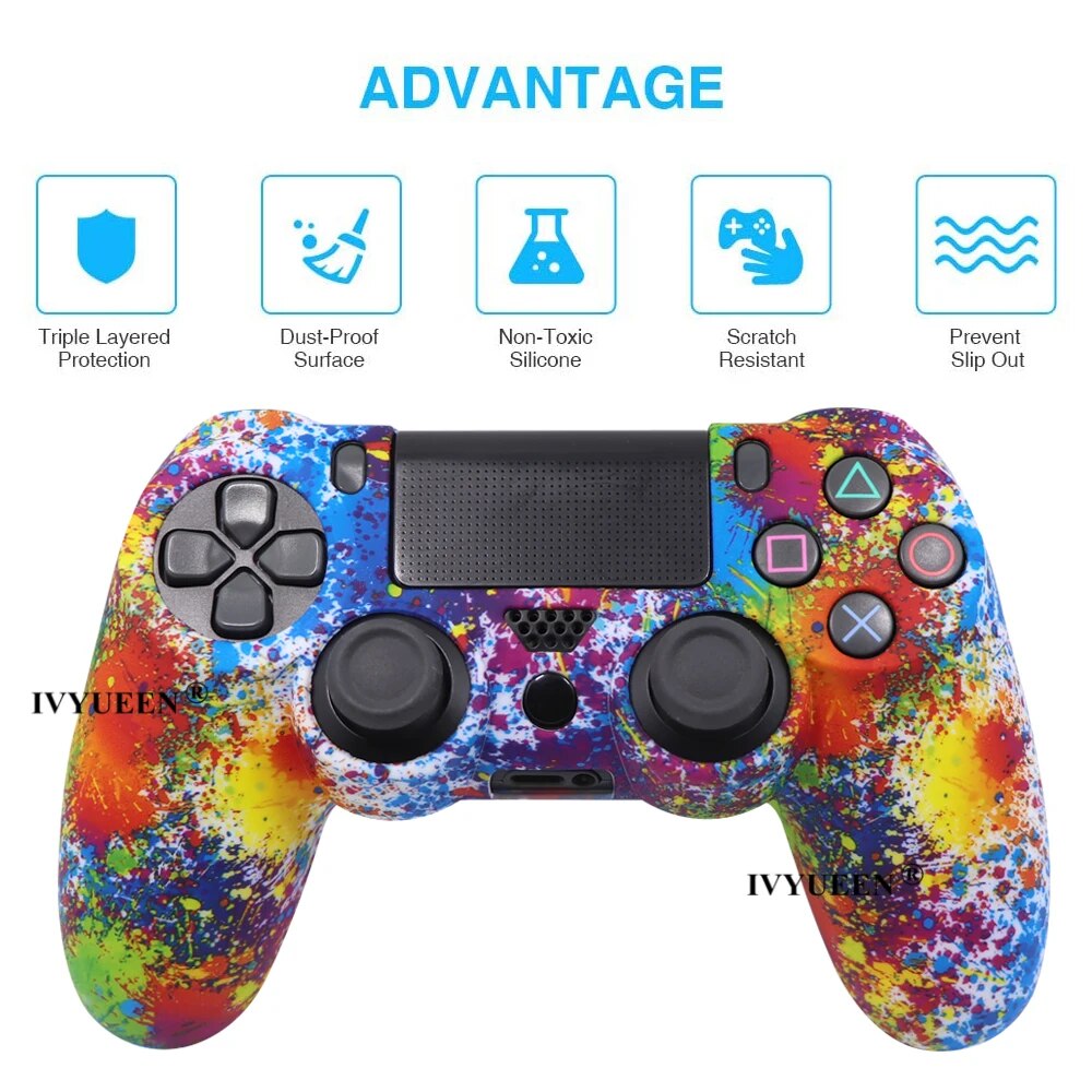 Deksel til Sony Dualshock 4 PS4 DS4 Slim Pro Controller Silicone Camo Case Protective Skin + Thumb Grip Caps for PlayStation 4