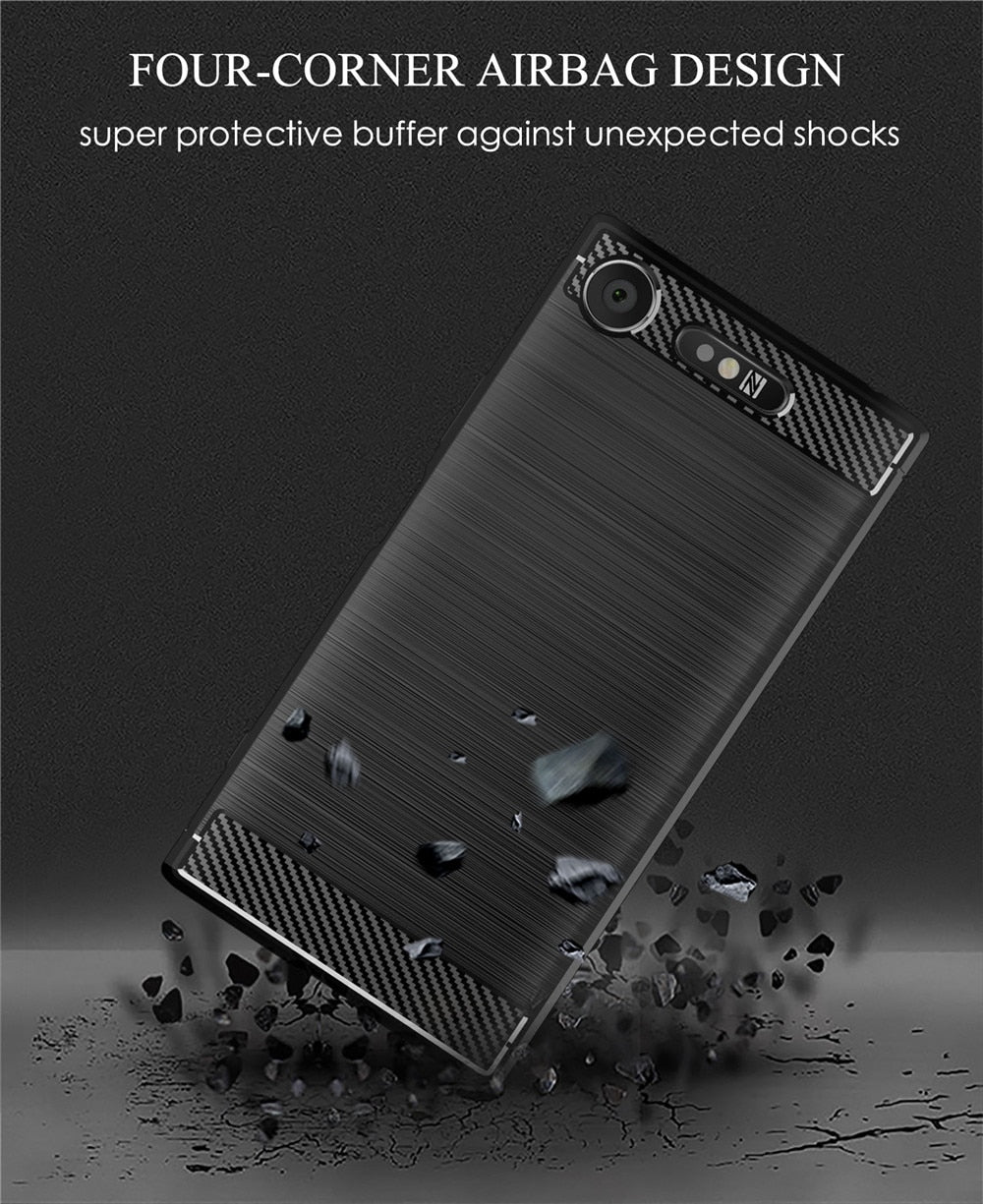 Deksel til Sony Xperia XZ1 Case Luxury Carbon Fiber Skin Full Soft Silicone Cover Case For Sony XZ1 Compact XZ1Compact Phone Cases