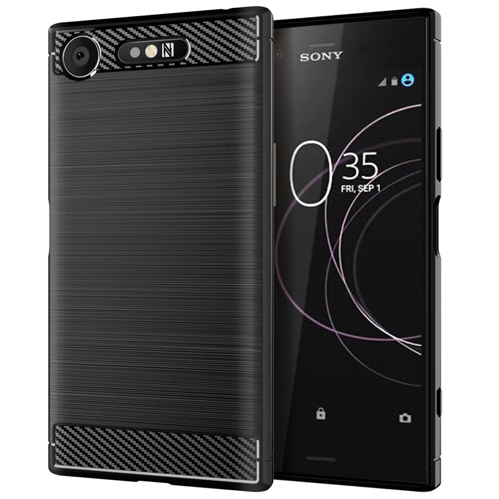 Deksel til Sony Xperia XZ1 Case Luxury Carbon Fiber Skin Full Soft Silicone Cover Case For Sony XZ1 Compact XZ1Compact Phone Cases