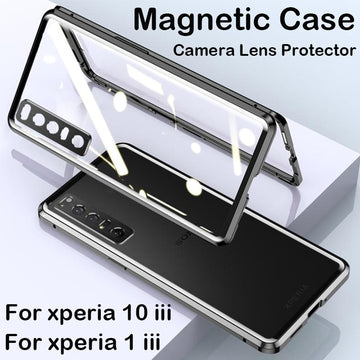 Deksel til Sony Xperia 10 iii 1 iii Phone Case 5 IV Aluminum Metal Bumper Tempered Glass Camera Protector Cover