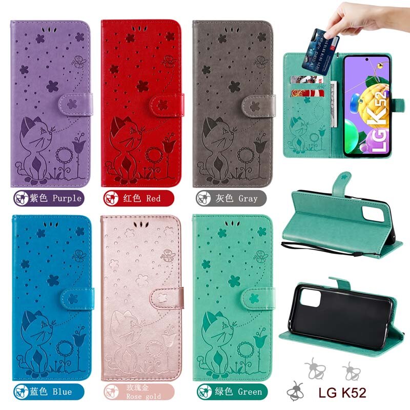 Deksel til LG K22 K40 K40S K41S K50 K50S K51 K51S K61 K42 K52 K92 5G K12 Plus 3D Flip Wallet Card Slot Stand Phone Cover