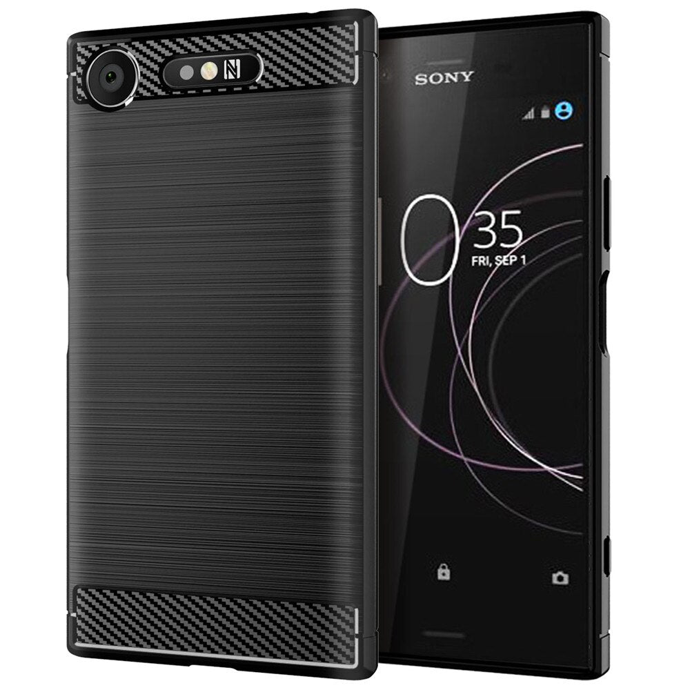 Deksel til Sony Xperia XZ1 Case Luxury Carbon Fiber Skin Full Soft Silicone Cover Case For Sony XZ1 Compact XZ1Compact Phone Cases