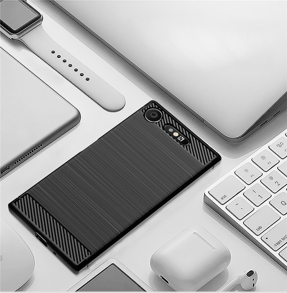 Deksel til Sony Xperia XZ1 Case Luxury Carbon Fiber Skin Full Soft Silicone Cover Case For Sony XZ1 Compact XZ1Compact Phone Cases