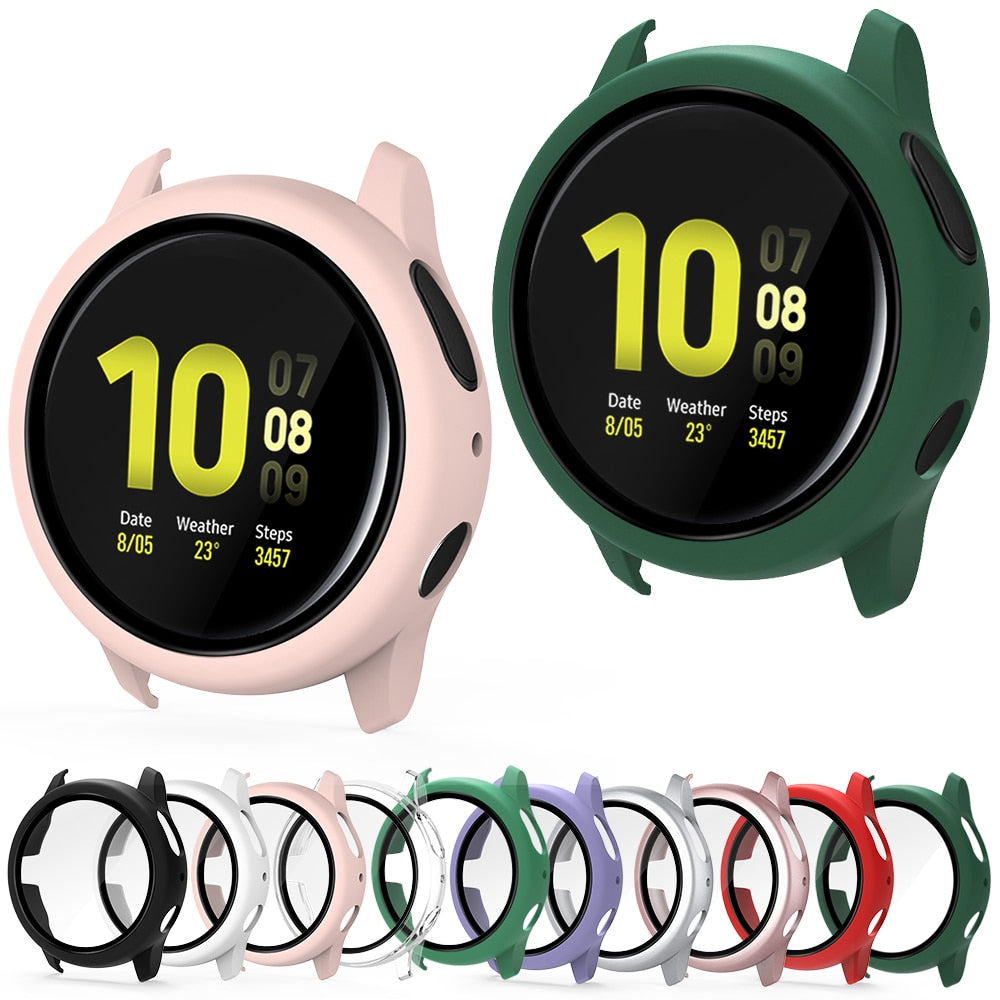 Deksel til Samsung Galaxy Watch Active 2 44mm 40mm Full Coverage Bumper with Tempered Glass Beskyttelsesdeksel Skjermbeskytter