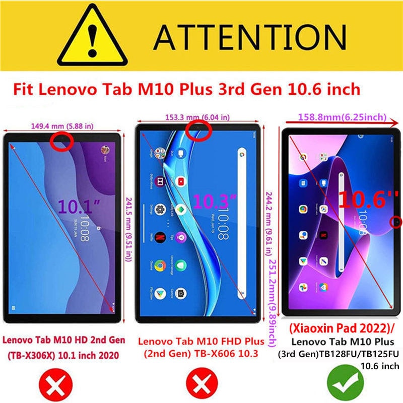 Deksel til Lenovo Xiaoxin Pad 2022 Tab M10 Plus 3rd Gen Case 10.6" TB128FU TB125FU Cover Funda Tablet Tri-Fold Magnetic Stand Capa