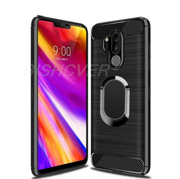 Deksel til LG G7 Thinq G7 One Brushed Carbon Fiber Soft Silicone Phone Case For lg g7+ thinq LG X5 Q9 One Magnetic Ring Stand Cover