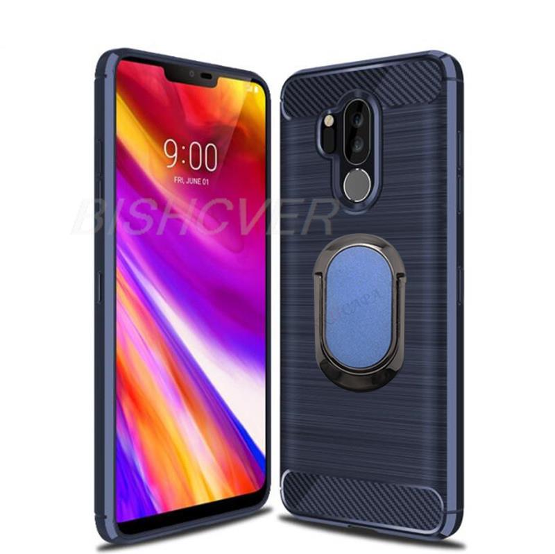 Deksel til LG G7 Thinq G7 One Brushed Carbon Fiber Soft Silicone Phone Case For lg g7+ thinq LG X5 Q9 One Magnetic Ring Stand Cover