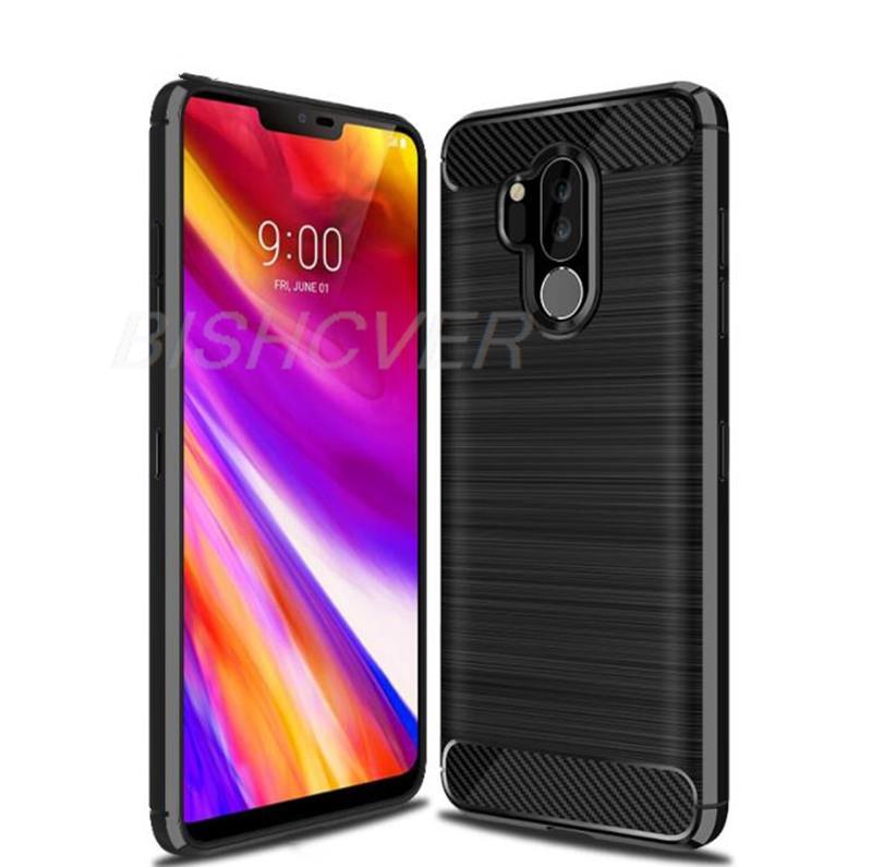 Deksel til LG G7 Thinq G7 One Brushed Carbon Fiber Soft Silicone Phone Case For lg g7+ thinq LG X5 Q9 One Magnetic Ring Stand Cover