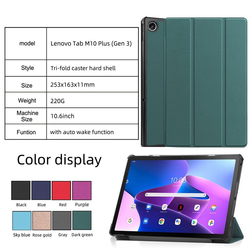 Deksel til Lenovo Xiaoxin Pad 2022 Tab M10 Plus 3rd Gen Case 10.6" TB128FU TB125FU Cover Funda Tablet Tri-Fold Magnetic Stand Capa