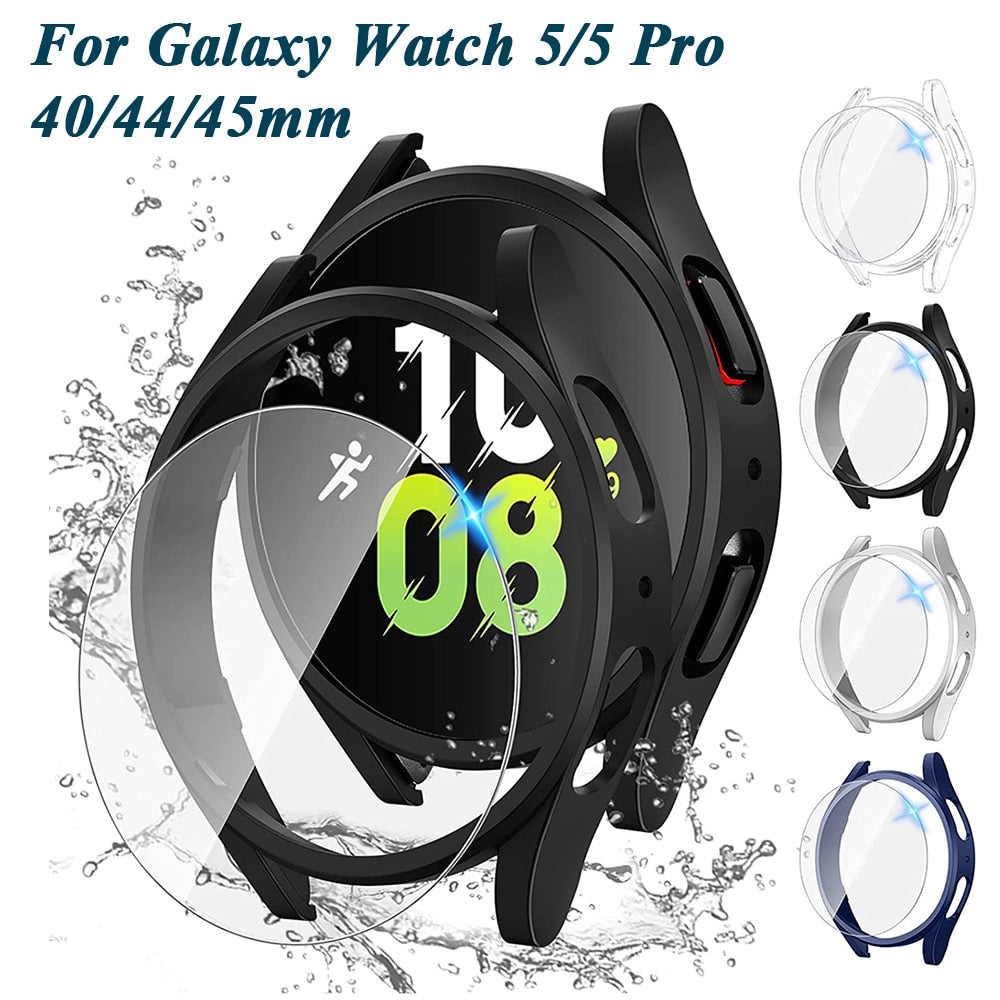 Deksel til Samsung Galaxy Watch 5/5 Pro Waterproof PC Galaxy Watch 5 40mm 44mm Watch 5 Pro 45mm +Skjermbeskytter
